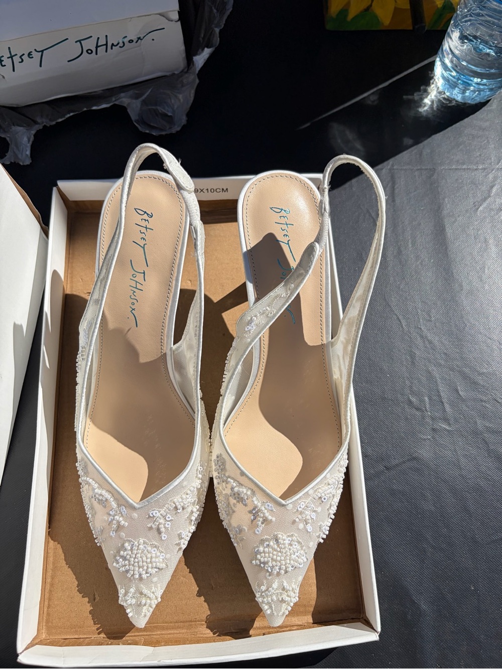 Betsey Johnson white Beaded Pointed-Toe Slingback Heels size 8